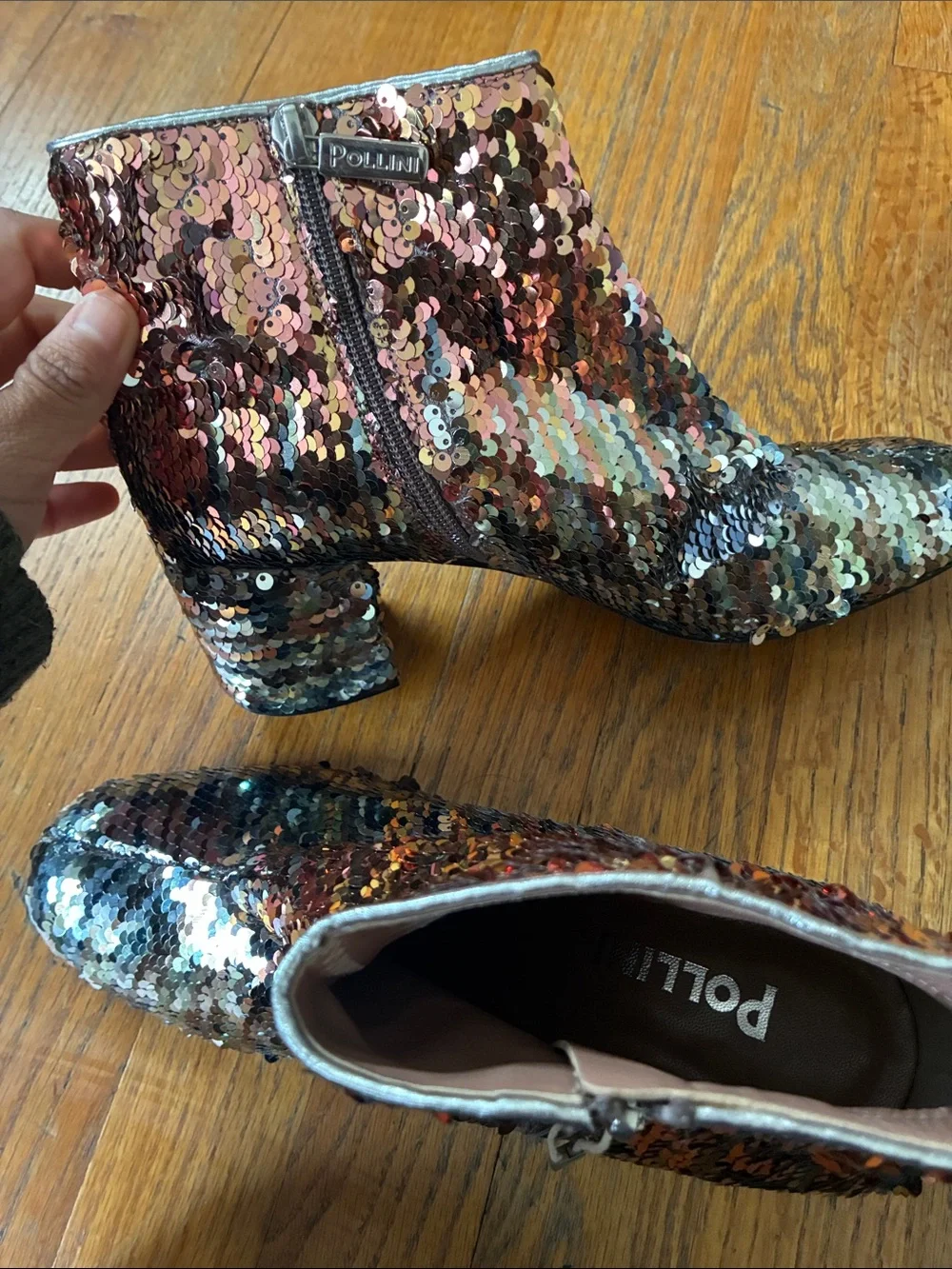 Pollini Sequin Block Heel Ankle Boot - Multicolor size 39 US 8.5